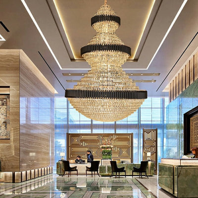 Modern Black Iron Crystal Chandelier For Foyer Staircase Luxurious Design Ceiling Light Fixture - cyranlamps