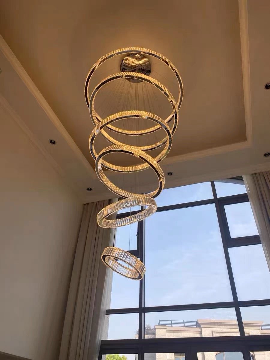 Modern Front Entryway Chandelier 5/6/7 Rings Crystal Gold/ Chrome Finish Ceiling Lamp - cyranlamps