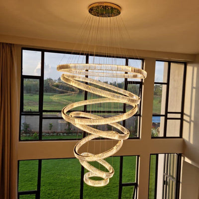Modern Front Entryway Chandelier 5/6/7 Rings Crystal Gold/ Chrome Finish Ceiling Lamp - cyranlamps