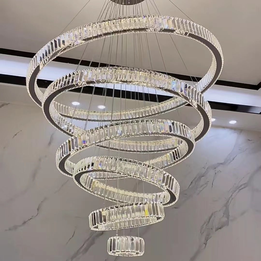 Modern Front Entryway Chandelier 5/6/7 Rings Crystal Gold/ Chrome Finish Ceiling Lamp - cyranlamps