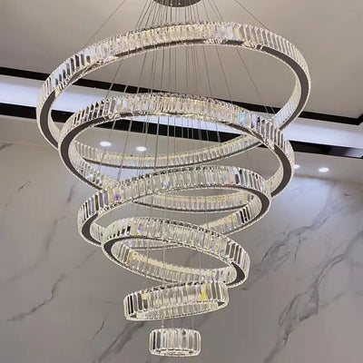 Modern Front Entryway Chandelier 5/6/7 Rings Crystal Gold/ Chrome Finish Ceiling Lamp - cyranlamps