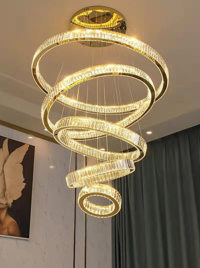 Modern Front Entryway Chandelier 5/6/7 Rings Crystal Gold/ Chrome Finish Ceiling Lamp - cyranlamps