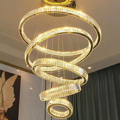 Modern Front Entryway Chandelier 5/6/7 Rings Crystal Gold/ Chrome Finish Ceiling Lamp - cyranlamps