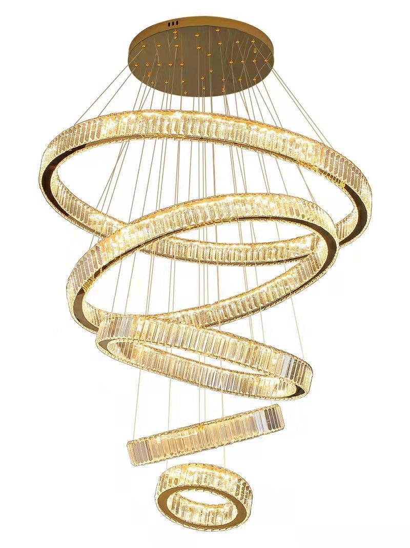 Modern Front Entryway Chandelier 5/6/7 Rings Crystal Gold/ Chrome Finish Ceiling Lamp - cyranlamps