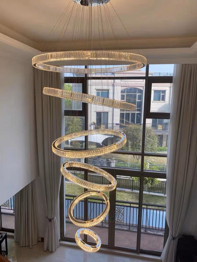 Modern Front Entryway Chandelier 5/6/7 Rings Crystal Gold/ Chrome Finish Ceiling Lamp - cyranlamps