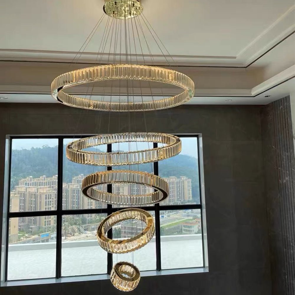 Modern Front Entryway Chandelier 5/6/7 Rings Crystal Gold/ Chrome Finish Ceiling Lamp - cyranlamps