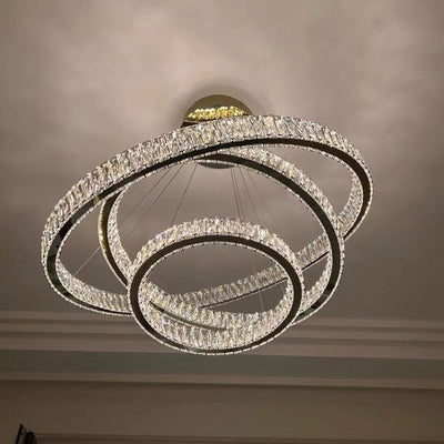 Modern Front Entryway Chandelier 5/6/7 Rings Crystal Gold/ Chrome Finish Ceiling Lamp - cyranlamps