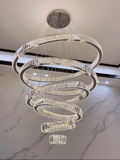 Modern Front Entryway Chandelier 5/6/7 Rings Crystal Gold/ Chrome Finish Ceiling Lamp - cyranlamps