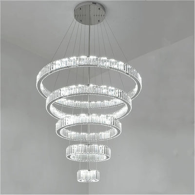 Modern Front Entryway Chandelier 5/6/7 Rings Crystal Gold/ Chrome Finish Ceiling Lamp - cyranlamps