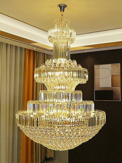 Modern Gold Foyer Extra Large Crystal Chandeliers Round Luxury Ceiling Light Fixture For Hall Entrance - cyranlamps