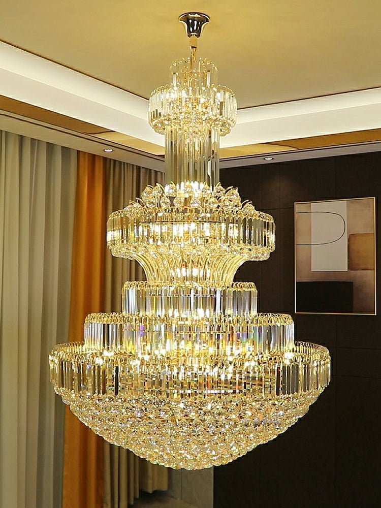 Modern Gold Foyer Extra Large Crystal Chandeliers Round Luxury Ceiling Light Fixture For Hall Entrance - cyranlamps