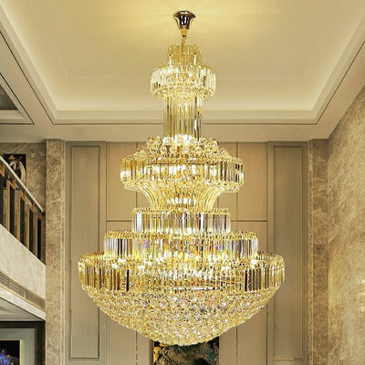 Modern Gold Foyer Extra Large Crystal Chandeliers Round Luxury Ceiling Light Fixture For Hall Entrance - cyranlamps
