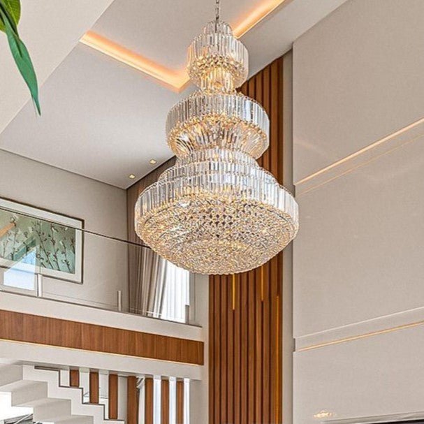 Modern Gold Foyer Extra Large Crystal Chandeliers Round Luxury Ceiling Light Fixture For Hall Entrance - cyranlamps