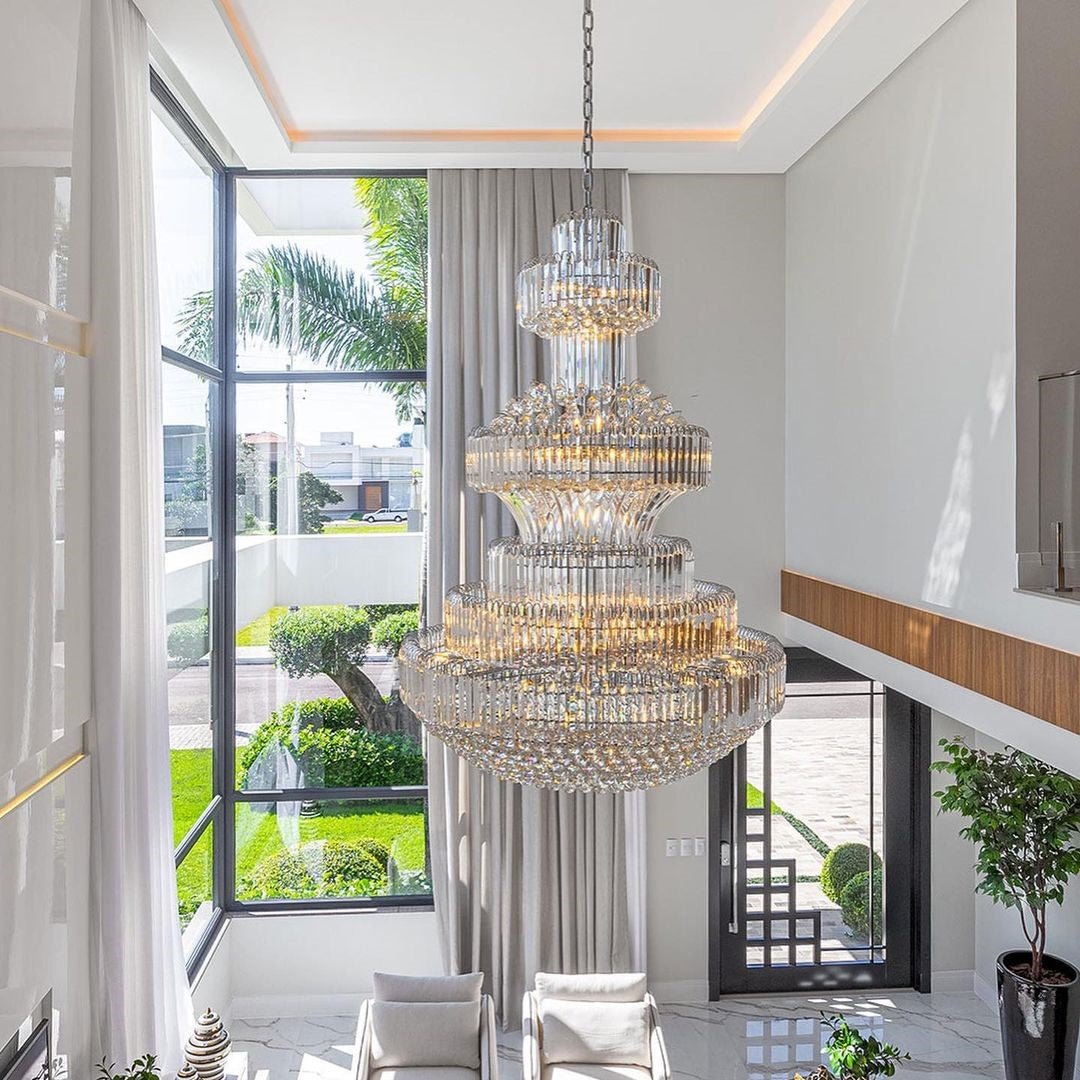 Modern Gold Foyer Extra Large Crystal Chandeliers Round Luxury Ceiling Light Fixture For Hall Entrance - cyranlamps