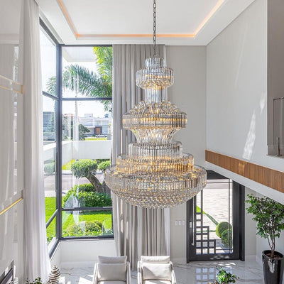 Modern Gold Foyer Extra Large Crystal Chandeliers Round Luxury Ceiling Light Fixture For Hall Entrance - cyranlamps