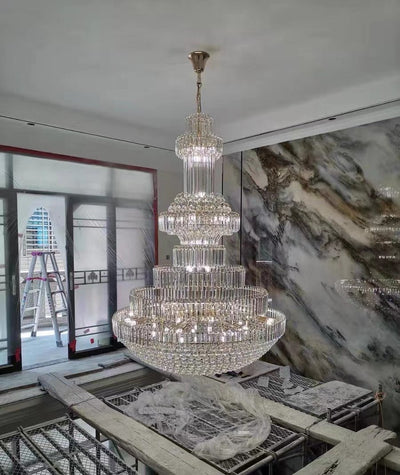 Modern Gold Foyer Extra Large Crystal Chandeliers Round Luxury Ceiling Light Fixture For Hall Entrance - cyranlamps