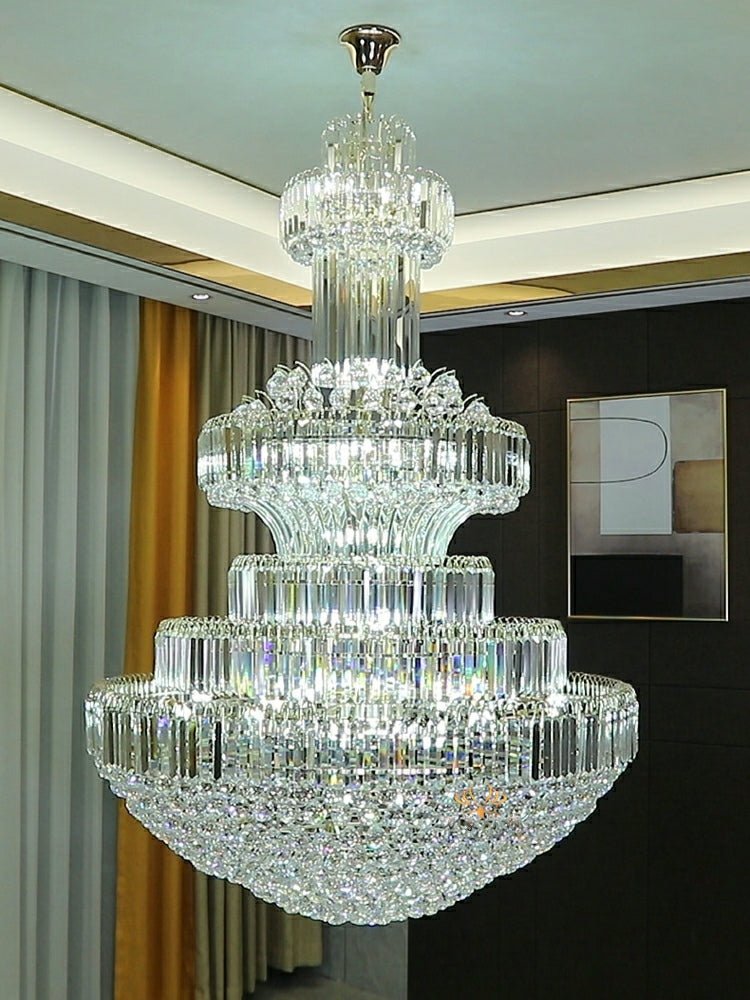 Modern Gold Foyer Extra Large Crystal Chandeliers Round Luxury Ceiling Light Fixture For Hall Entrance - cyranlamps