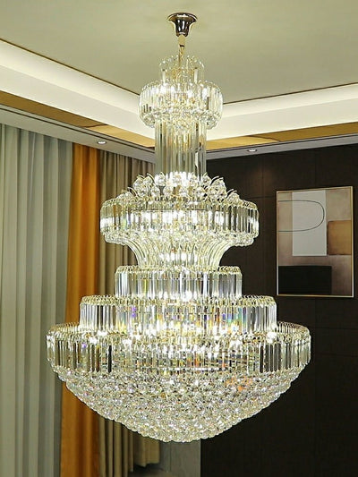 Modern Gold Foyer Extra Large Crystal Chandeliers Round Luxury Ceiling Light Fixture For Hall Entrance - cyranlamps