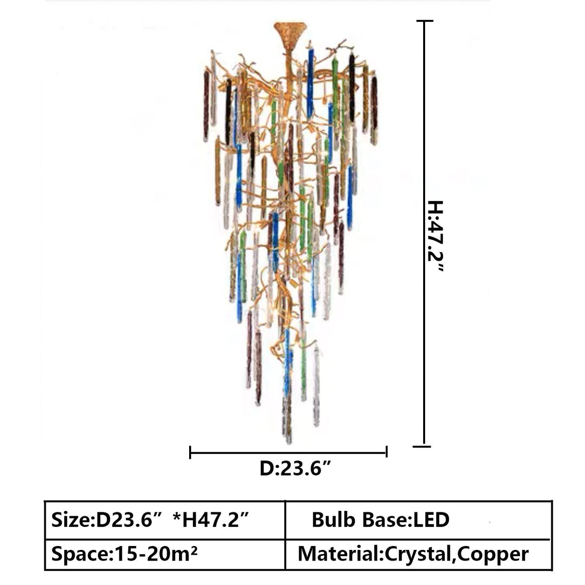 Modern Light Luxury Brass Branches Colored Glass Column Chandelier for Staircase/Living Room/High - ceiling Space - cyranlamps