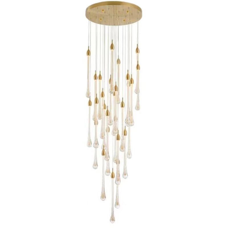 Modern Long Gold Glass Raindrop Rod Pendant Light for Staircase/High - ceiling room - cyranlamps