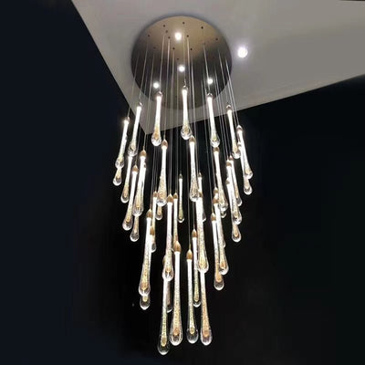 Modern Long Gold Glass Raindrop Rod Pendant Light for Staircase/High - ceiling room - cyranlamps
