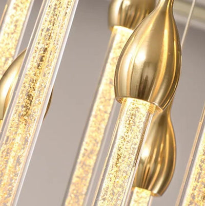 Modern Long Gold Glass Raindrop Rod Pendant Light for Staircase/High - ceiling room - cyranlamps