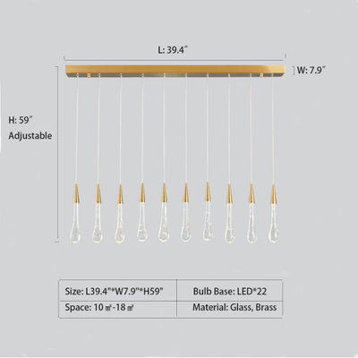 Modern Long Gold Glass Raindrop Rod Pendant Light for Staircase/High - ceiling room - cyranlamps