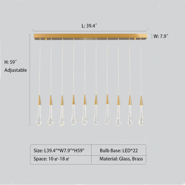 Modern Long Gold Glass Raindrop Rod Pendant Light for Staircase/High - ceiling room - cyranlamps