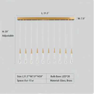 Modern Long Gold Glass Raindrop Rod Pendant Light for Staircase/High - ceiling room - cyranlamps