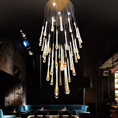Modern Long Gold Glass Raindrop Rod Pendant Light for Staircase/High - ceiling room - cyranlamps