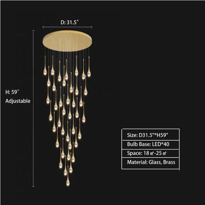 Modern Long Gold Glass Raindrop Rod Pendant Light for Staircase/High - ceiling room - cyranlamps