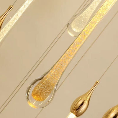 Modern Long Gold Glass Raindrop Rod Pendant Light for Staircase/High - ceiling room - cyranlamps