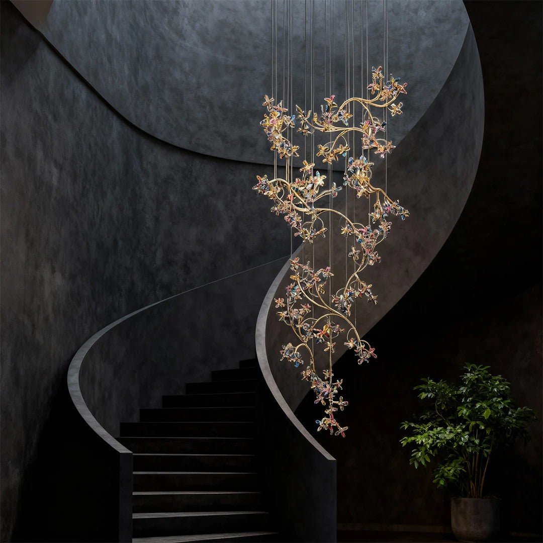 Modern Staircase Chandelier Crystal Hollow Rotating Ceiling Light - Cyran Lamps