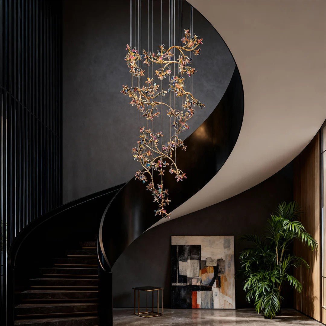 Modern Staircase Chandelier Crystal Hollow Rotating Ceiling Light - Cyran Lamps