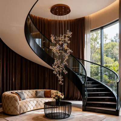 Modern Staircase Chandelier Crystal Hollow Rotating Ceiling Light - Cyran Lamps