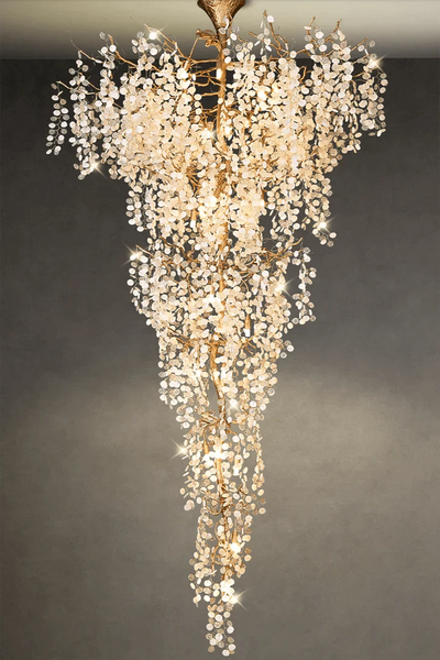 Modern Unique Artistic Flower Brass Branch Semi - flush Mount Chandelier for Living Room/ Hallway/ Entryway/ Staircase - cyranlamps