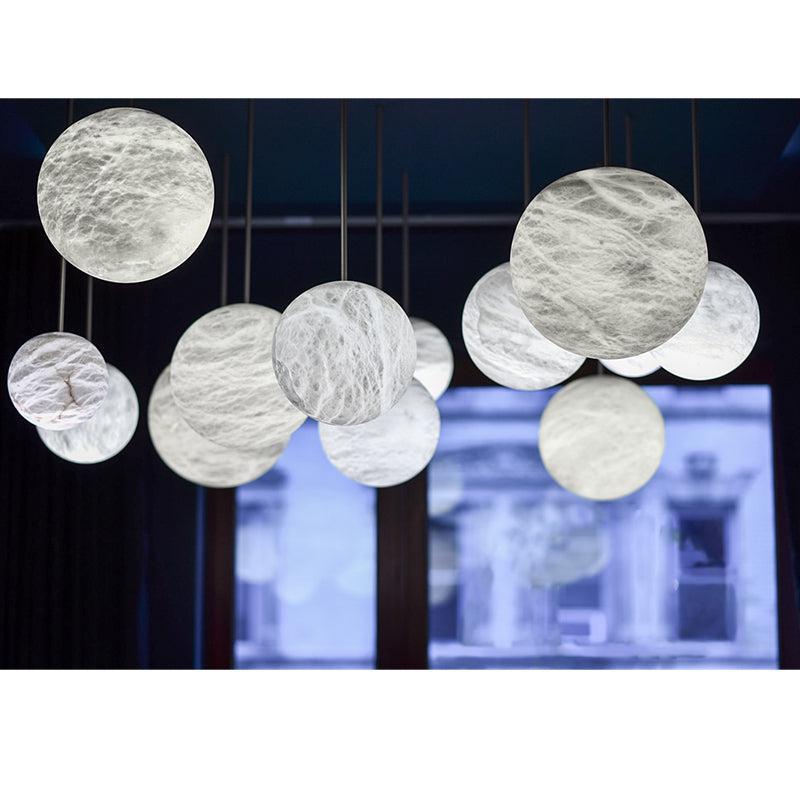 Nami Alabaster Sphere Staircase Chandelier Brass Multi Pendant Light - Cyran Lamps