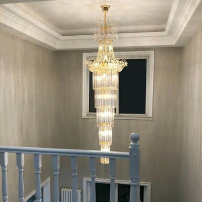 New Style Royal Large Crystal Chandelier Long Ceiling Lighting Fixture For Living Room Staircase/ Entryway - cyranlamps