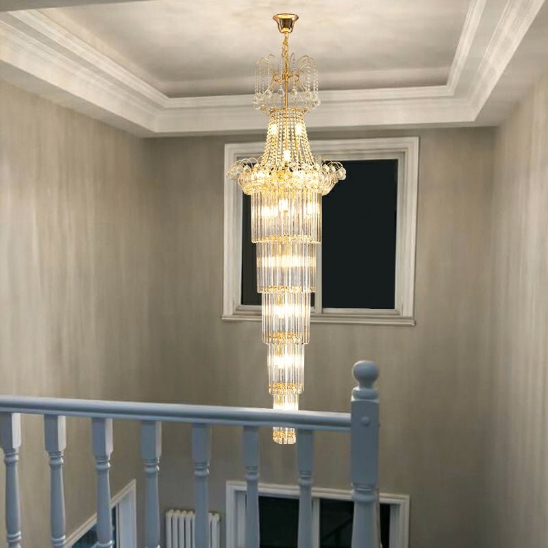 New Style Royal Large Crystal Chandelier Long Ceiling Lighting Fixture For Living Room Staircase/ Entryway - cyranlamps