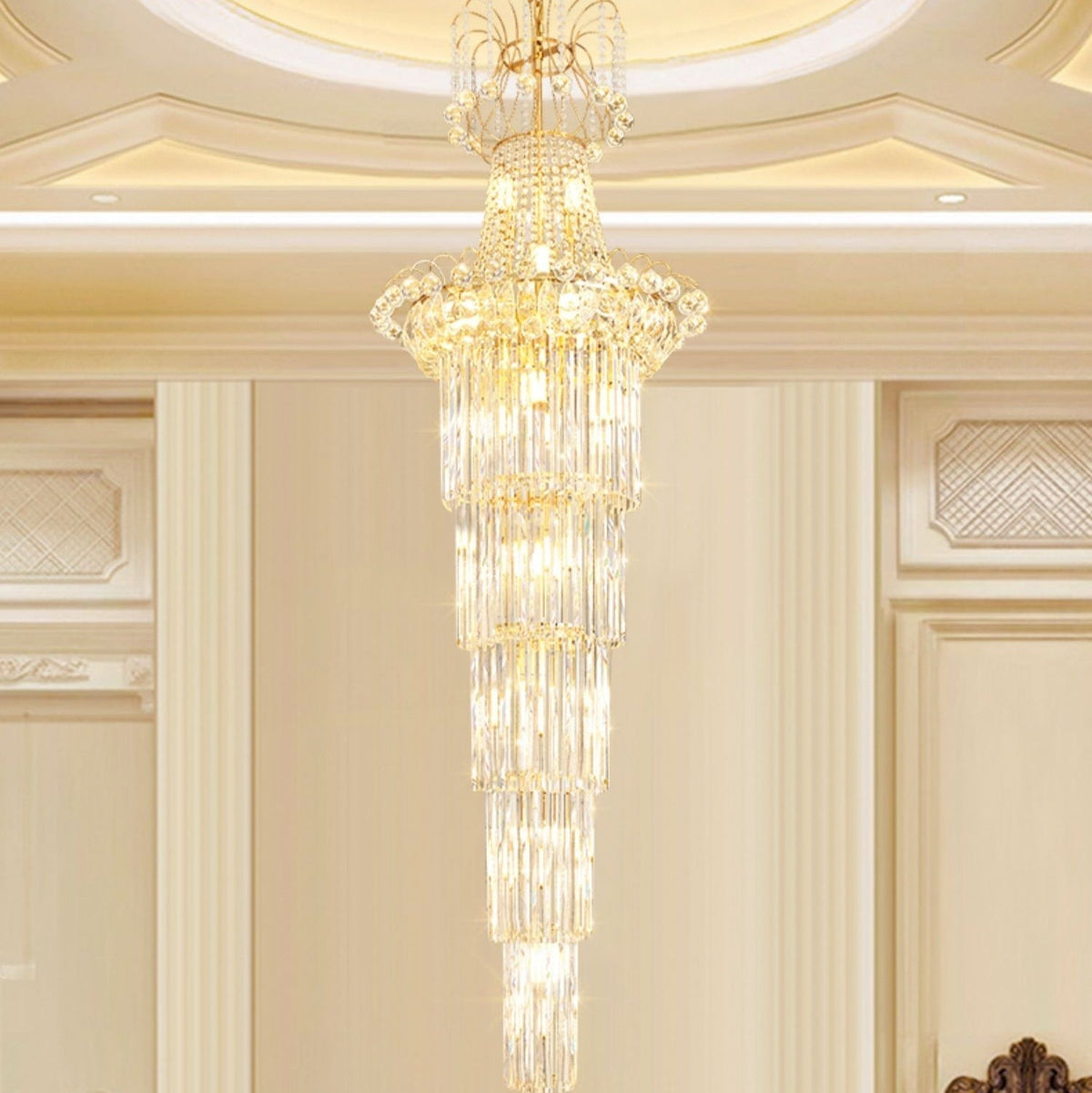 New Style Royal Large Crystal Chandelier Long Ceiling Lighting Fixture For Living Room Staircase/ Entryway - cyranlamps