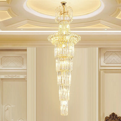 New Style Royal Large Crystal Chandelier Long Ceiling Lighting Fixture For Living Room Staircase/ Entryway - cyranlamps
