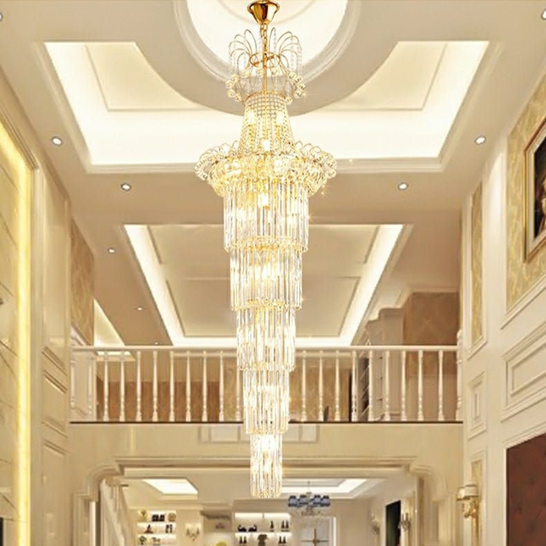New Style Royal Large Crystal Chandelier Long Ceiling Lighting Fixture For Living Room Staircase/ Entryway - cyranlamps