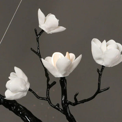Noir Magnolia Branch & Porcelain Bloom Chandelier - Cyran Lamps