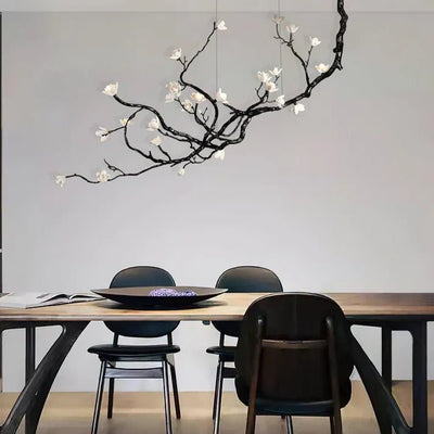Noir Magnolia Branch & Porcelain Bloom Chandelier - Cyran Lamps