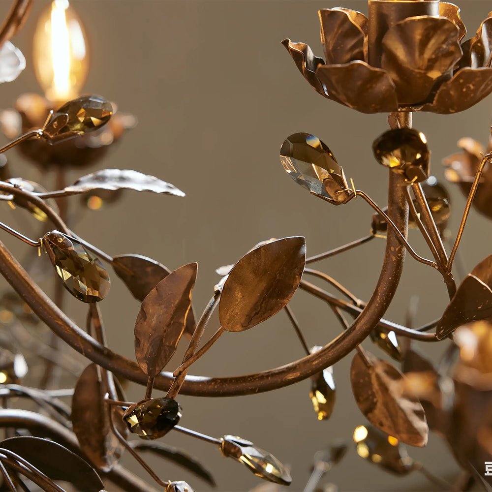 Nora Gilded Floral Crystal Round Chandelier - Cyran Lamps