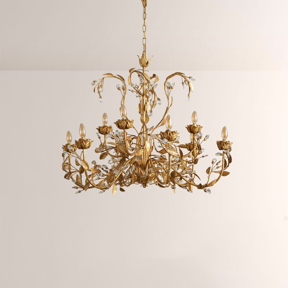 Nora Gilded Floral Crystal Round Chandelier - Cyran Lamps