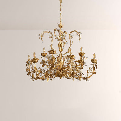 Nora Gilded Floral Crystal Round Chandelier - Cyran Lamps
