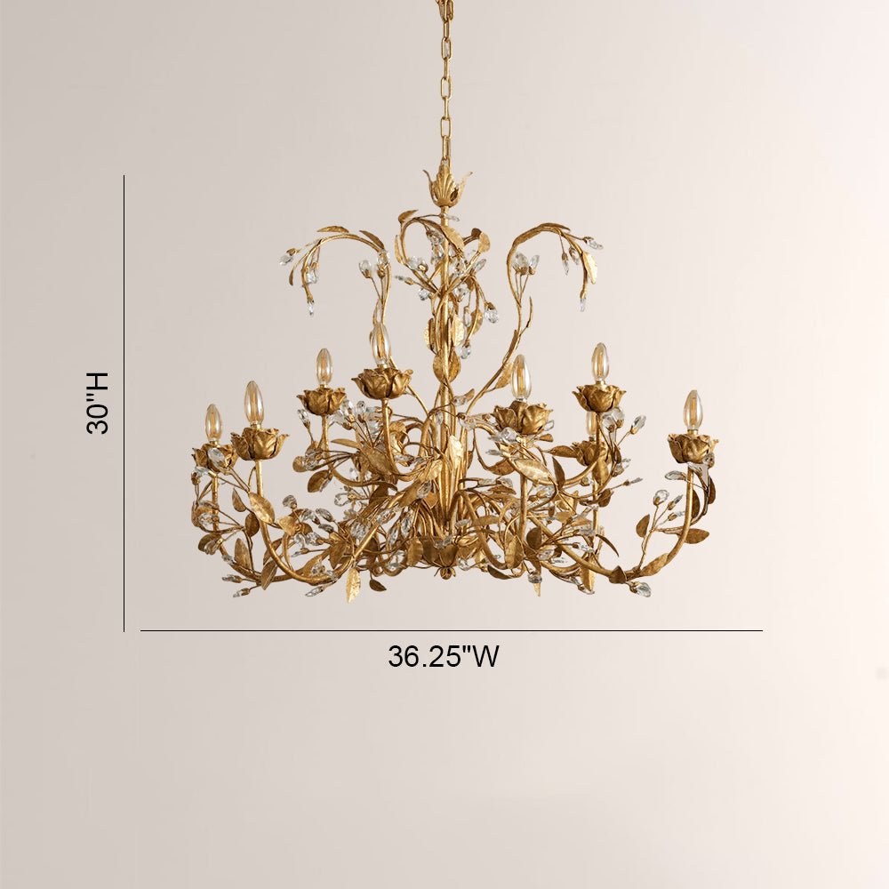 Nora Gilded Floral Crystal Round Chandelier - Cyran Lamps