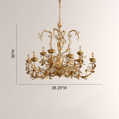 Nora Gilded Floral Crystal Round Chandelier - Cyran Lamps