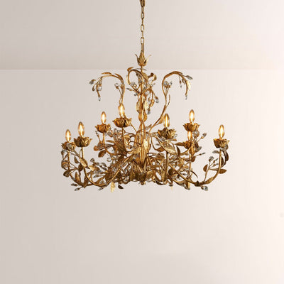 Nora Gilded Floral Crystal Round Chandelier - Cyran Lamps